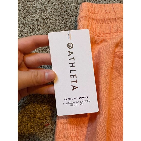 NEW Athleta Cabo 100% Linen Joggers High-Rise Pull-On Cactus Peach Pant 12 Tall - Picture 12 of 12